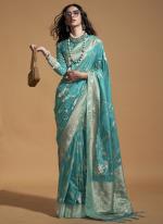 Georgette Sky Blue Festival Wear Weaving Saree